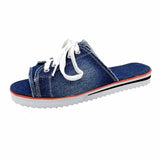 Canvas Flat Slipper 2020 Woman Lace Up Ladies Peep Toe New Women's Casual Female Fashion Denim Beach Shoes Plus Size