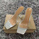 Leopard 2021 New Summer Fashion Sandals PVC Strange Style Transparency Heels Square Toe Femal Women Square Toe Slipper