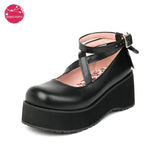 Bowknot Lolita Shoes Platform Heels Women Pumps Japanese School JK Uniform Fashion Girl Rear Bow Tie Thick Sole Mary Jane