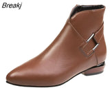 Women Ankle Boots 2023 Autumn Winter Zip PU Leather Thick Low Heel Belt Buckle Casual Shoes Plus velvet Bota Feminina Cano
