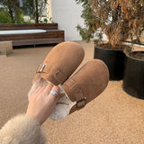 Breakj Half Slipper Female 2023 Autumn / Winter New Retro Muller Shoes Flat Casual Leather Ugly Boken Cotton