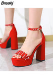 Heels Sandals For Women 2023 Summer Buckle Strap Thick Heels Sandals Simply Casual Comfort Walking Green Heels