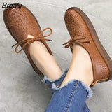 Spring Ladies Genuine Leather Handmade Shoes Women Lace Up Flat Shoes Women 2023 Autumn Soft Loafers