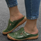 Sandals Buckle Retro Style Women Flat Sandals Rubber Shoes 2021Comfortable Hollow out flowers Leather Slides Outdoor