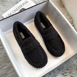 Ladies Luxury Lambswool Loafers Moccasins Femme Winter Cotton Shoes Women Warm Plush Slip On Curly Furry Sheep Fur