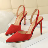 Breakj Sexy Nightclub Look Thin With Suede Shallow Hollow Back Trip Belt Rivevet Pointed Women's