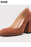 Size 34-45 Women Pumps Fashion Super High Heels Shoes For Women Chunky Heel Square Toe Real Leather Elegant