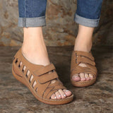 Breakj Large-Size Slope And Fish Mouth Sandals Women Hollow Magic Sticker Hole Shoes Women's Shoes
