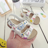 Summer Kids Beach Print Cork Sandals for Girls Boys Children Outdoor Casual Non-slip Flat with Cute Slide