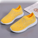 Shiny Crystal Knitted Sneakers Women 2023 Spring Breathable Mesh Flats Woman Plus Size Slip on Running Casual Shoes