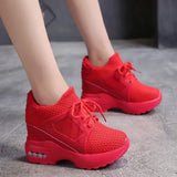 Platform Wedge Heels Casual Shoes Breathable Mesh High Heel Autumn Casual Shoes Height Increasing Woman Outdoor