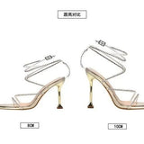 Breakj Summer New Square Drill Sandals Fine Heel High-Heeled Shoes Crystal Sexy With Roman