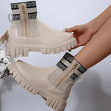 Breakj And Winter New Thick-Bottomed Round Head Elastic Knitting Martin Boots Women's Large Size Warm Women's Short