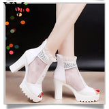 2020 Sexy Cutout Women Sandals Mesh Lace Square High Heel Summer Shoes Woman Pumps Crystal Peep toe Gladiator Sandals After