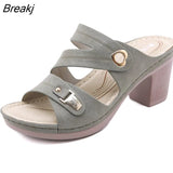 Women 2021 New Sandals Open Toe High Block Heels Platform Slip-On Heart Simple All-Match Casual Summer Zapatos