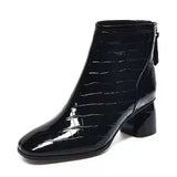 Boots Patent Leather Women's Shoes 2023 New Spring And Autumn Soft Leather Square Head Short Boots Women's Thick Heel Medium Heel Martin