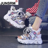 Women Chunky Platform Sandals Fashion Summer Mixed Colors 9cm Wedge Female Beach Shoes Sweet Campus Style Open Toe High