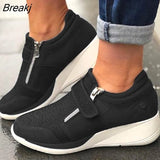 Women Spring Crystal Sneakers Women's Wedge Platform Hook Loop Ladies Zip Casual Woman Vulcanized Comfort Female Fashion