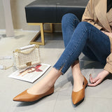 Black Soft PU Leather Shoes Women Larger Sizes 40 Ballet Flats Pointed Toe Shallow Mouth Slip-on Ladies Loafer