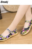 Women Flats Flower Slip On Cotton Fabric Linen Comfortable Old Peking Ballerina Flat Shoes Sapato Femi