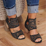 Hollow Out Sandals Mid Heel Summer Ladies Shoes Artificial Open Toe Casual Wedding Pumps Women Sandalias Casual