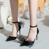 Bow Heels Designer Stiletto High Heels Women Pumps 2023 Wedding Shoes Bride Ladies Party Prom Shoes Big Size 44