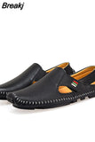 2023 Summer Breathable Leather Shoes Men Casual Loafers Brand Design Handmade Men Flats Soft Leather Moccasins Boat