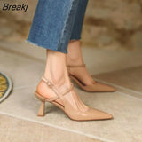 Heeled Shoes Women Fashion Rome Spring Summer Classics Pointed Toe Stiletto Buckle Sandals Elegant Career Lady Solid