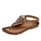 Breakj Roman Sandals Women's Summer Fairy Wind Flat Soles Toes Drilled Sandals Large Size