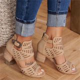 Hollow Out Sandals Mid Heel Summer Slip-on Buckle Ladies Shoes Artificial Open Toe Casual Wedding Pumps Women