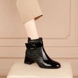 Breakj Heels Women's 2025 New Shoes Winter Korean Version Of The Fashion Round Head Short Boots Lady High Heel Low Barrel
