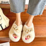Women's Cross Band Slippers Soft Plush Furry Cozy Open Toe House Shoes Indoor Outdoor Faux Fur Slippers Comfy Slip On