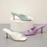 Women Summer 8.5cm High Heels Blue Purple Slides Mules Sandals Lady Slippers Designer Peep Toe Thin Heels Fetish Prom