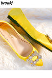 Women Flats Shoes Ballerina Loafers Wedding Crystal Lady Slip On Moccasins Pointed Toe Shallow Single Shoes Plus Size 42 43