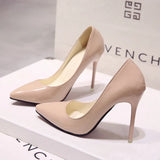 Shoes Pointed Toe Pumps Patent Leather Dress High Heels Boat Shoes Wedding Shoes Zapatos Mujer White Blue