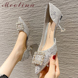 Woman Fashion Shoes Ponted Toe Thin High Heels Crystal Pumps Elegant Style Party Ladies Footwear Autumn Champagne