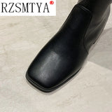 Female Women Boots Sexy Zipper Over The Knee Boots Women Flats Shoes Square Toe Long Boots Thigh High