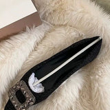 Elder Sister Wear Temperament Rhinestone Single Shoes Female 2024 New Pointed Small Sweet Beans Shoes Spring And Autumn Wear Love Mary Jane