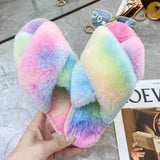 Women House Slippers Faux Fur Fashion Warm Shoes Woman Slip on Flats Female Slides Black Pink cozy home furry