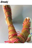 Women Summer Platform Gladiator Sandals Cross Strap Sexy Knee High Non-Slip Wedges Shoes Casual Ladies Rome Strappy