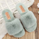 Women Warm Fluffy Slippers Cozy Faux Fur Cross Indoor Floor Slides Flat Soft Furry Ladies Female Celebrities Flip