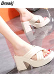 Women's Slippers High Heels Peep-toe Peep-heel Sandals 2023 New Summer Chunky Beach Fashion Casual High Heels Women
