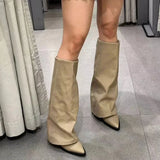 Women Gladiator Long Boots Trend Pointed Toe Mid Heels Shoes Elegant Winter New Knee High Woman Knight's Snow Botas Pumps