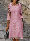 2022 New Fashion O Neck Solid Loose Pullover Dress Spring Summer Half Sleeve Casual Dress Sexy Lace Party Dress Women