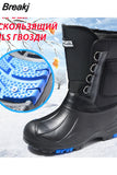 Men's Outdoor Boots Waterproof Boots for Men Non-slip Spike Sole Wear-resistant Snow Boots Winter Plush Warm Fishing