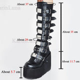 Design Gothic Style INS Hot Sale Great Quality Fashion Motorcycle Boots Big Size 34-50 Wedges Buckles Platform