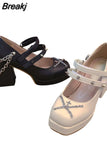Chunky Heel Gothic Style Women Mary Janes Pumps Vampire Cosplay Brand Design Metal Decoration Women Pumps