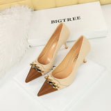 Breakj Banquet Women's Shoes With High Heel Light Color Pointed Metal Chain Decoration Fashion Single