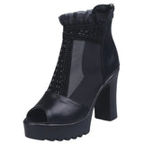 2020 Sexy Cutout Women Sandals Mesh Lace Square High Heel Summer Shoes Woman Pumps Crystal Peep toe Gladiator Sandals After
