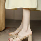 Toe High Heels Women Coarse Heel 2025 Summer New Roman Lazy Shoes Wearing A Foot Pedal Outside The Cool Slippers